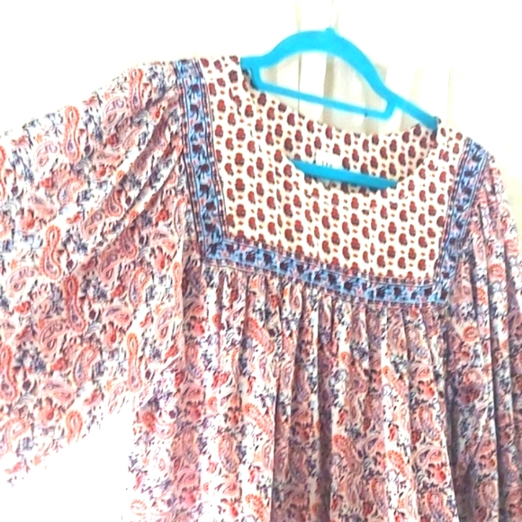 GAP Blue Orange Paisley Peasant flowy hippy Blouse  Swing Top tunic sz M - Picture 9 of 11